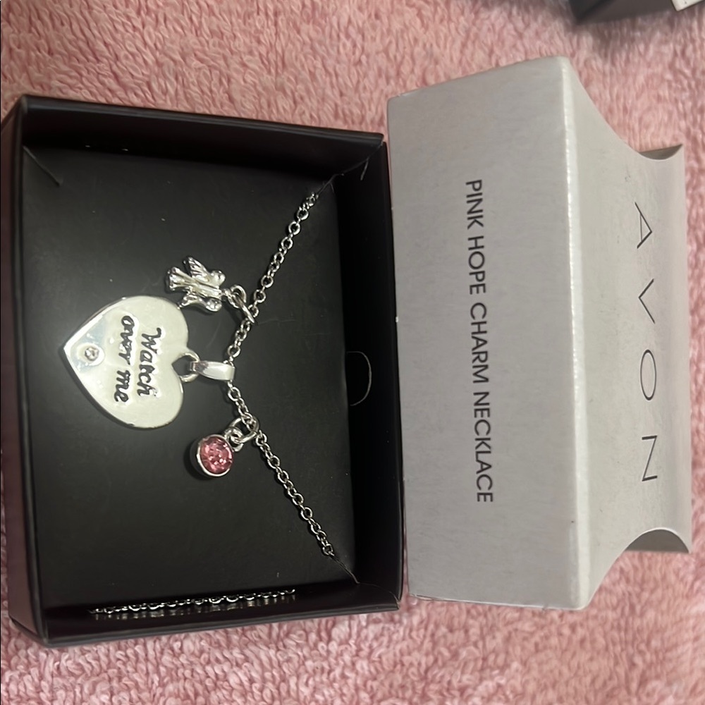 Avon Silver Pink Hope Charm Necklace